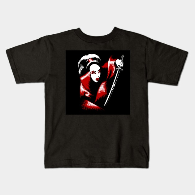 Girl with Katana Sword Kids T-Shirt by devaleta